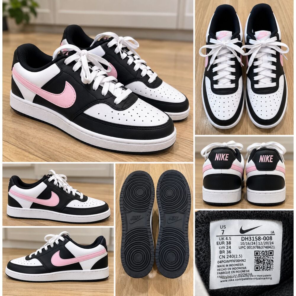 Nike Court Vision Low Next Nature Women's Size 7 Black White Pink DH3158-008